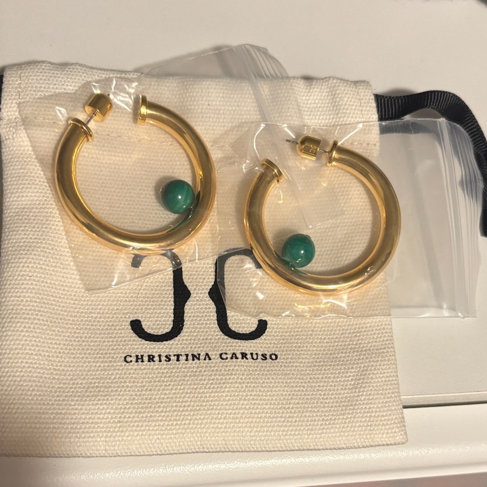 Christina Caruso Medium Hoop with Malachite Stone (NWT)